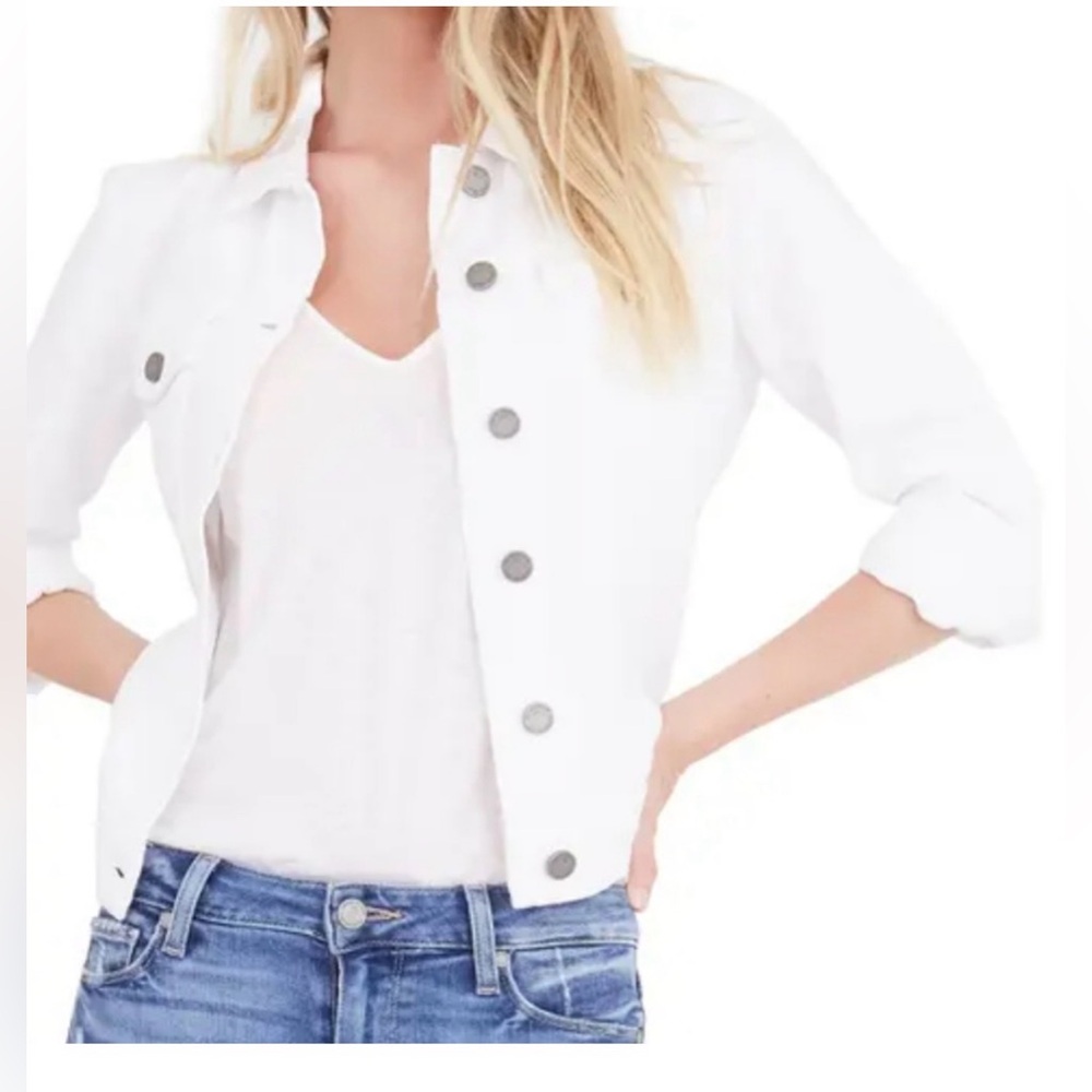 1901 White Stretch Denim Jacket Classic Trucker Jean Jacket Quiet Luxury Large